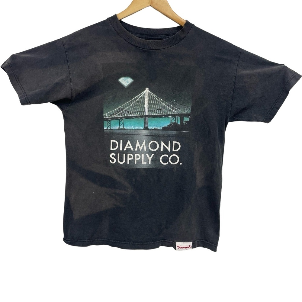Vtg Diamond Supply Co Black Distress Faded Made In USA Y2K Graphic Shirt Medium